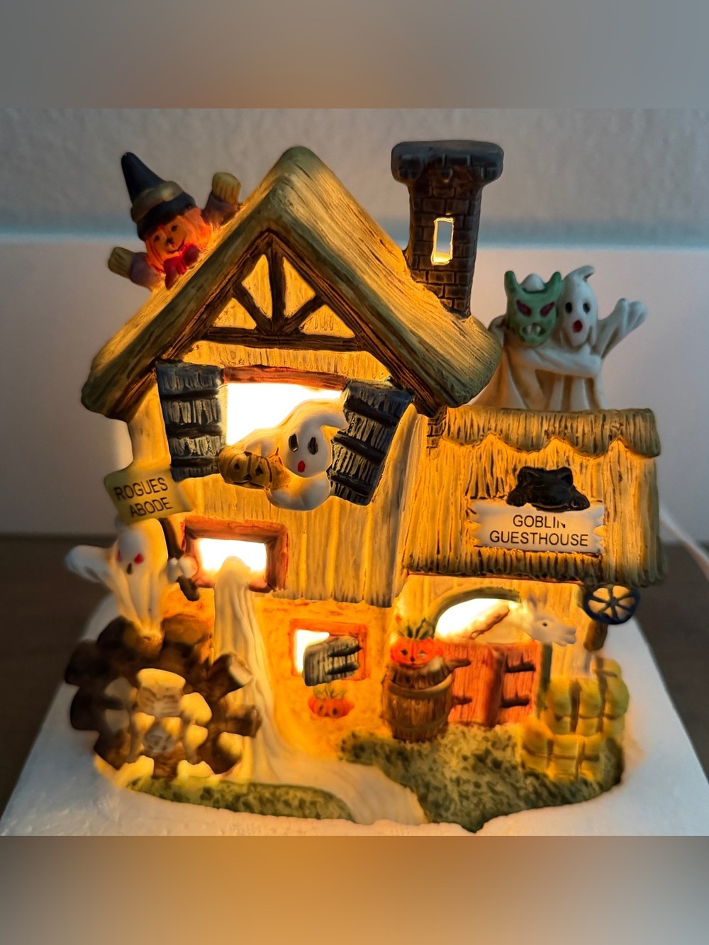Halloween Decor 3-pc set Lighted Porcelain Farmhouse Goblin Guesthouse #54722